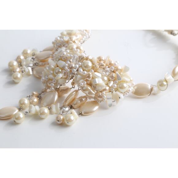 Vintage Ivory Pearl Shell Bohemian Chunky Statement Necklace Layered Beaded - Picture 11 of 15